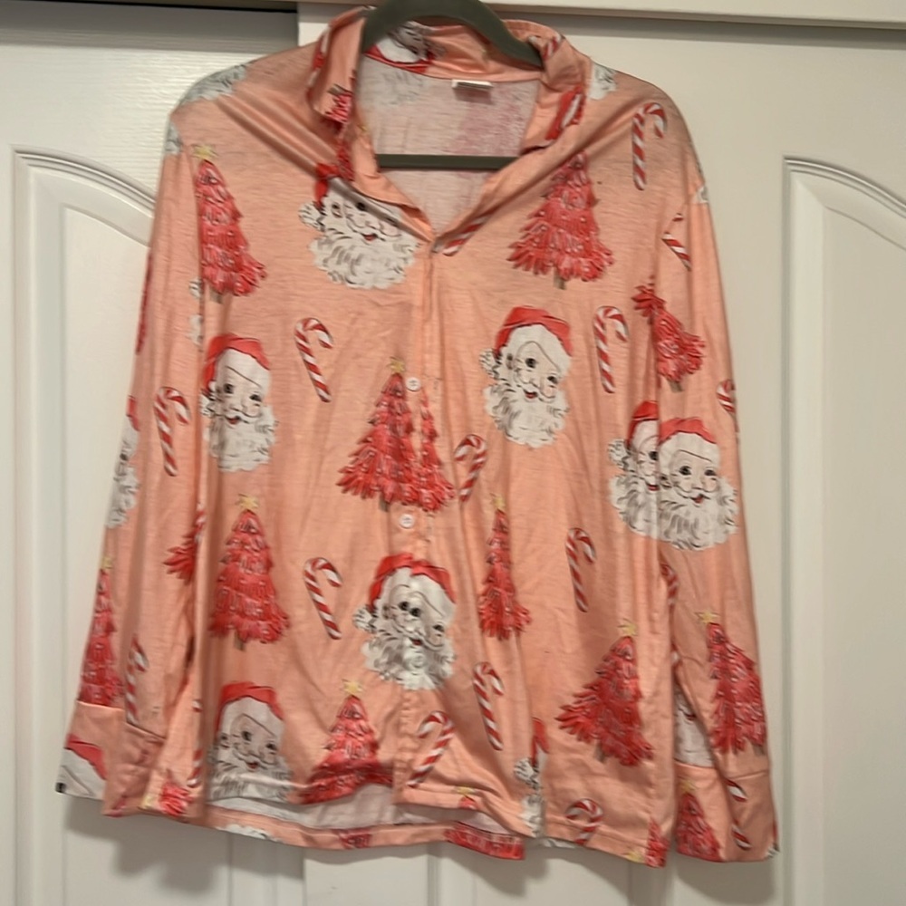 Santa Print Pink Pajama Top